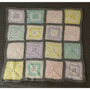 Granny Square Handmade Crochet Security Blanket Lovey 24 1/2" X 24 1/2"